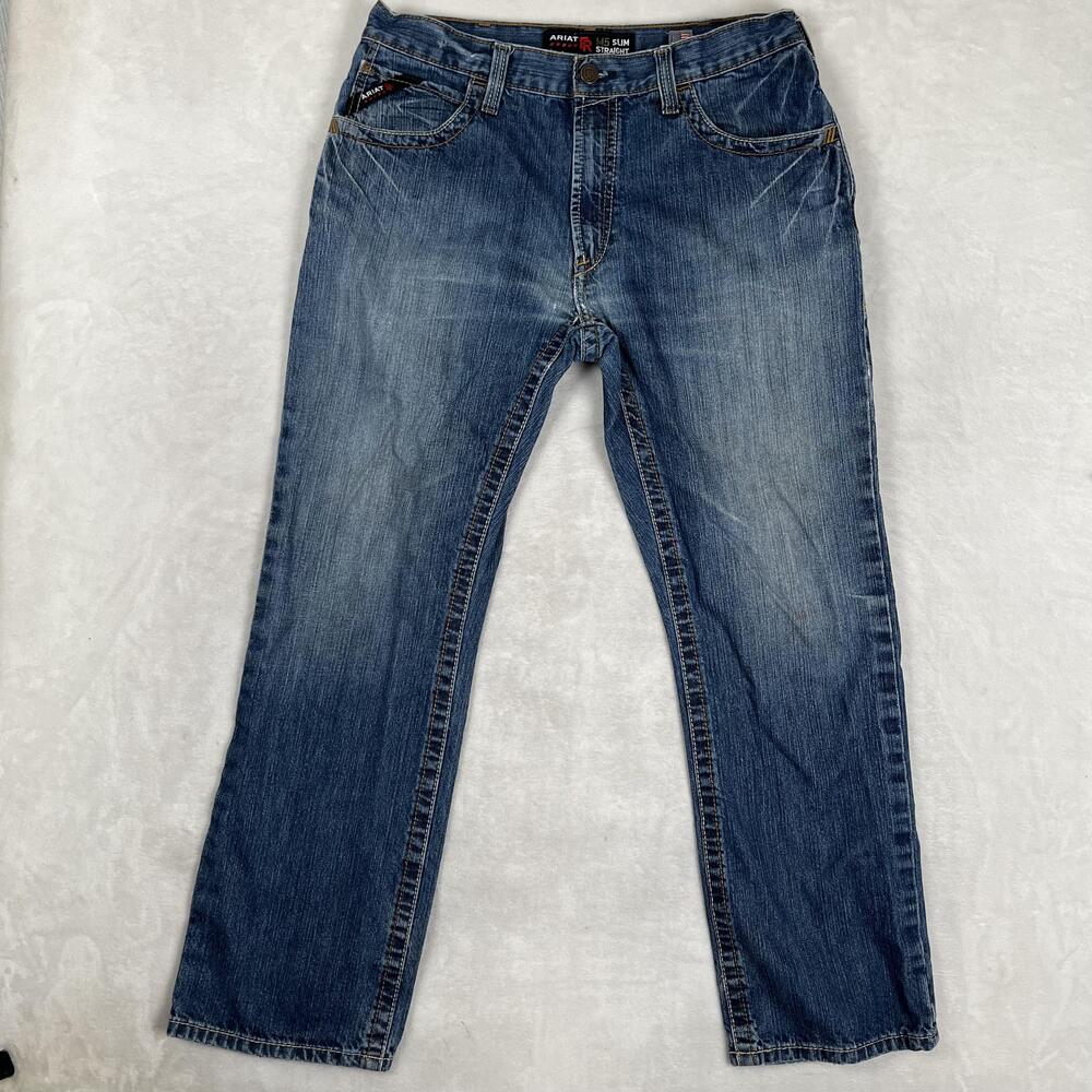 Ariat FR M5 Slim Straight Jeans Mens 36x32 Blue Medium Wash Work Denim